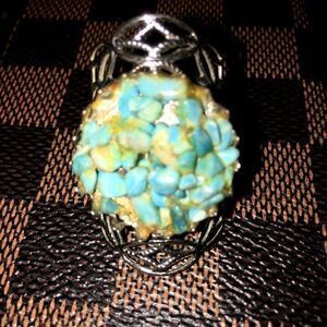 Turquoise Cluster Cuff Ring, 1", Unisex, OS Adjustable